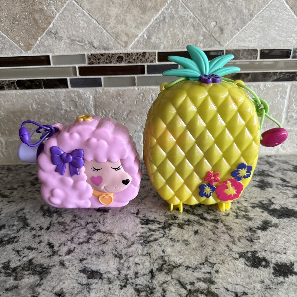 Polly Pocket Purse Compact Lot- Pineapple & Poodle
